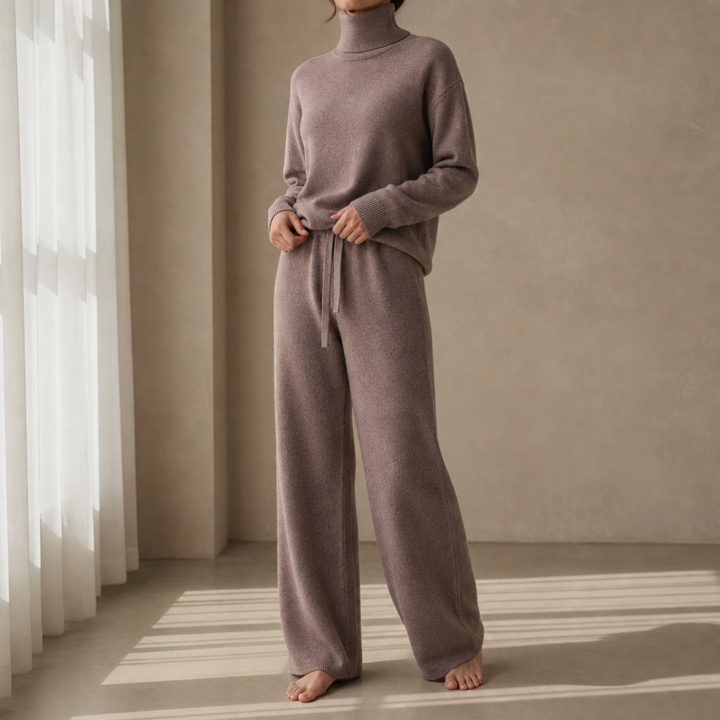 Palamos Turtleneck Knit Lounge Set in Taupe