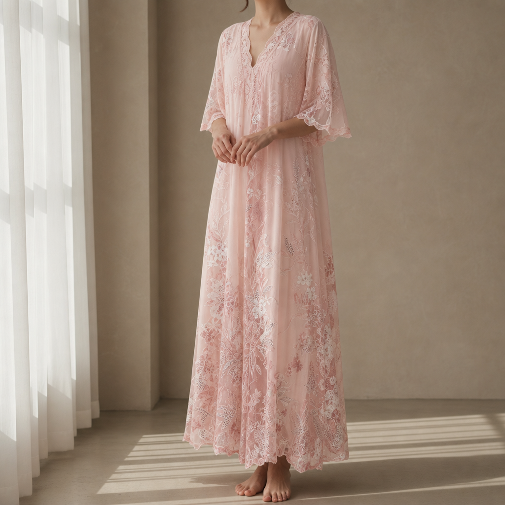 Tarragona Floral Lace Maxi Dress in Pink