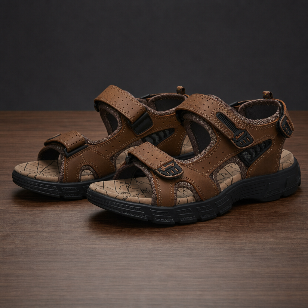 Assisi Adjustable Strap Sport Sandals in Brown