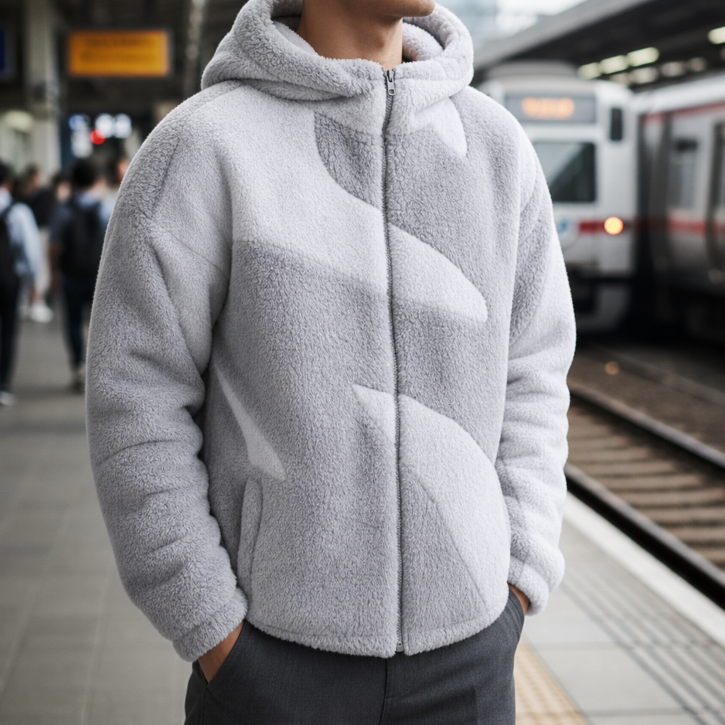 Sibenik Colour Block Sherpa Hoodie in Gray