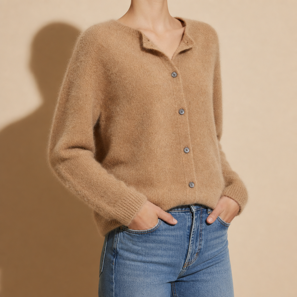 Ostuni Knit Button Cardigan in Khaki Brown