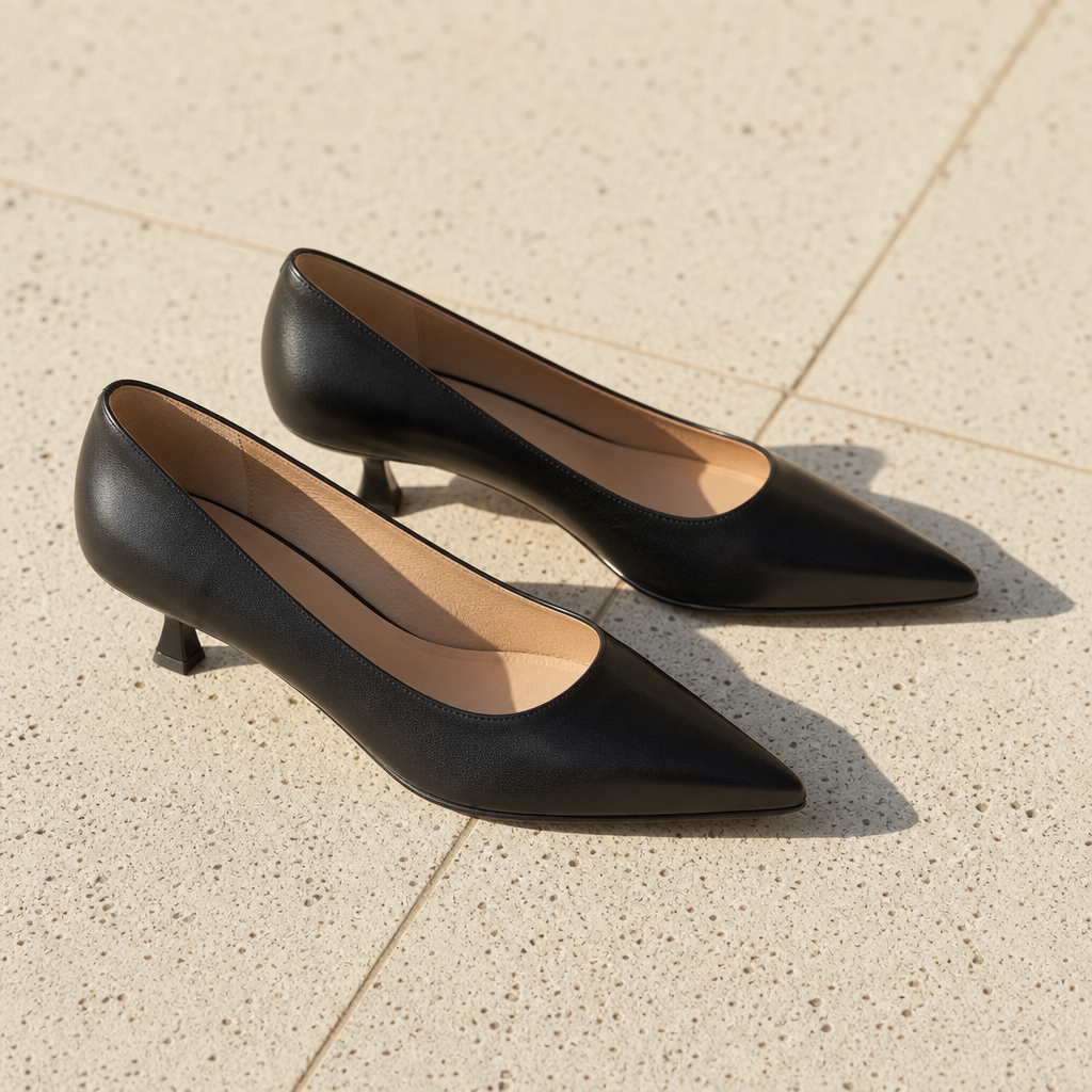 Kyrenia Pointed Toe Leather Pumps in Black