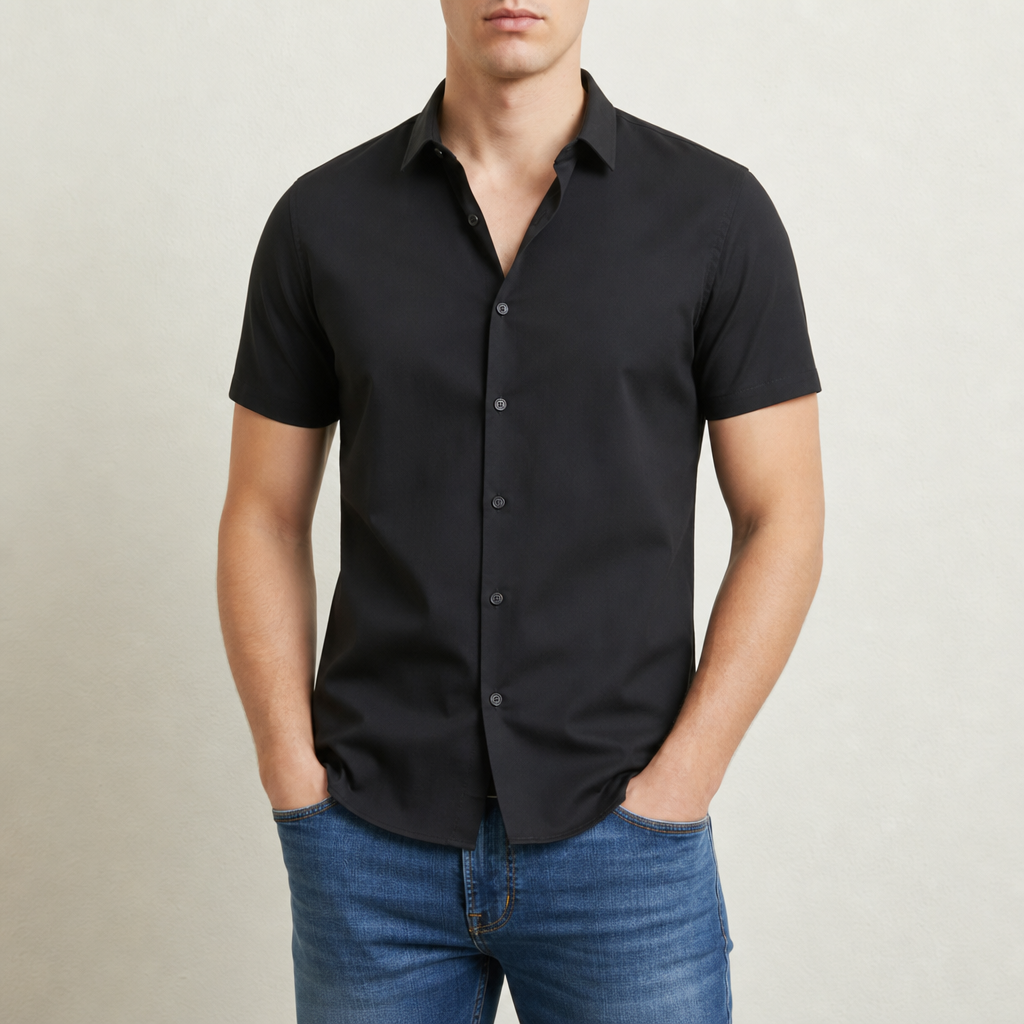 Chios Slim Fit Button-Up Shirt in Black