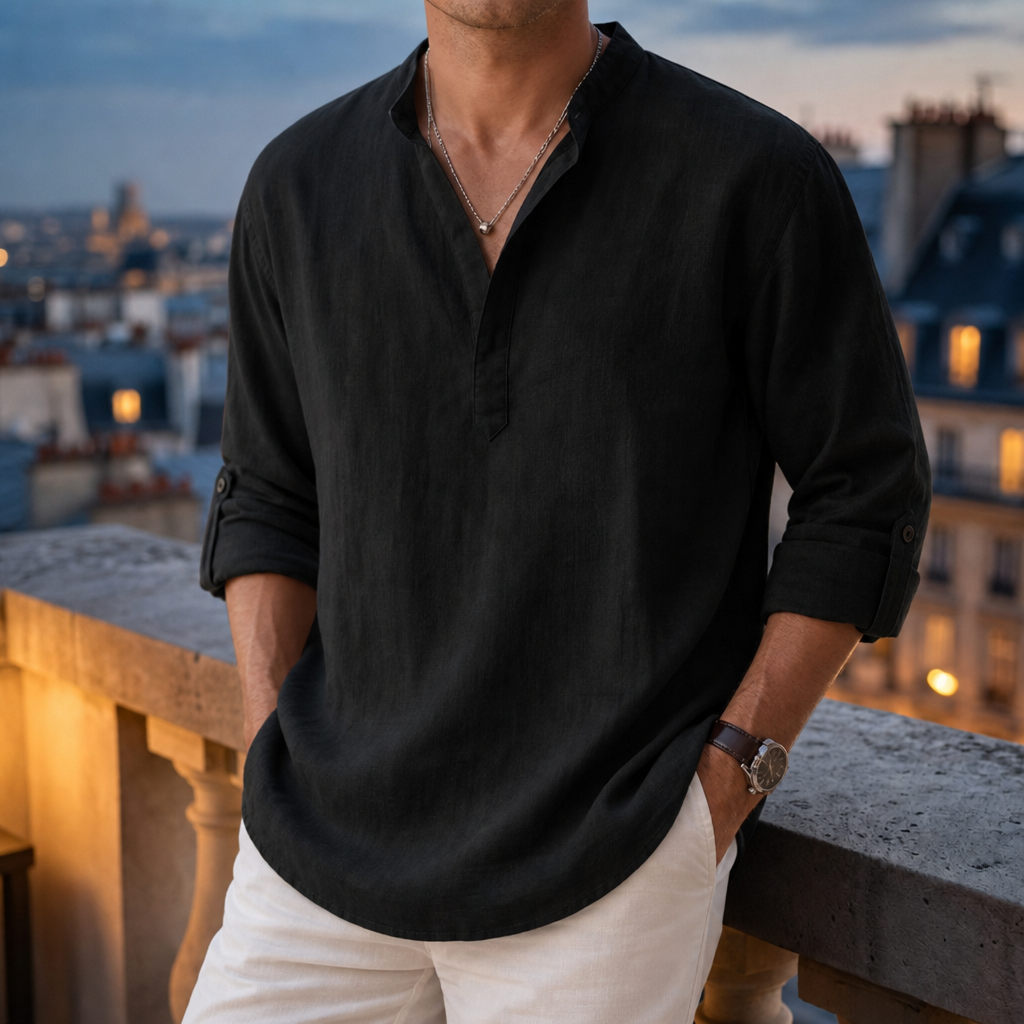Avila Linen Blend Casual Shirt in Black