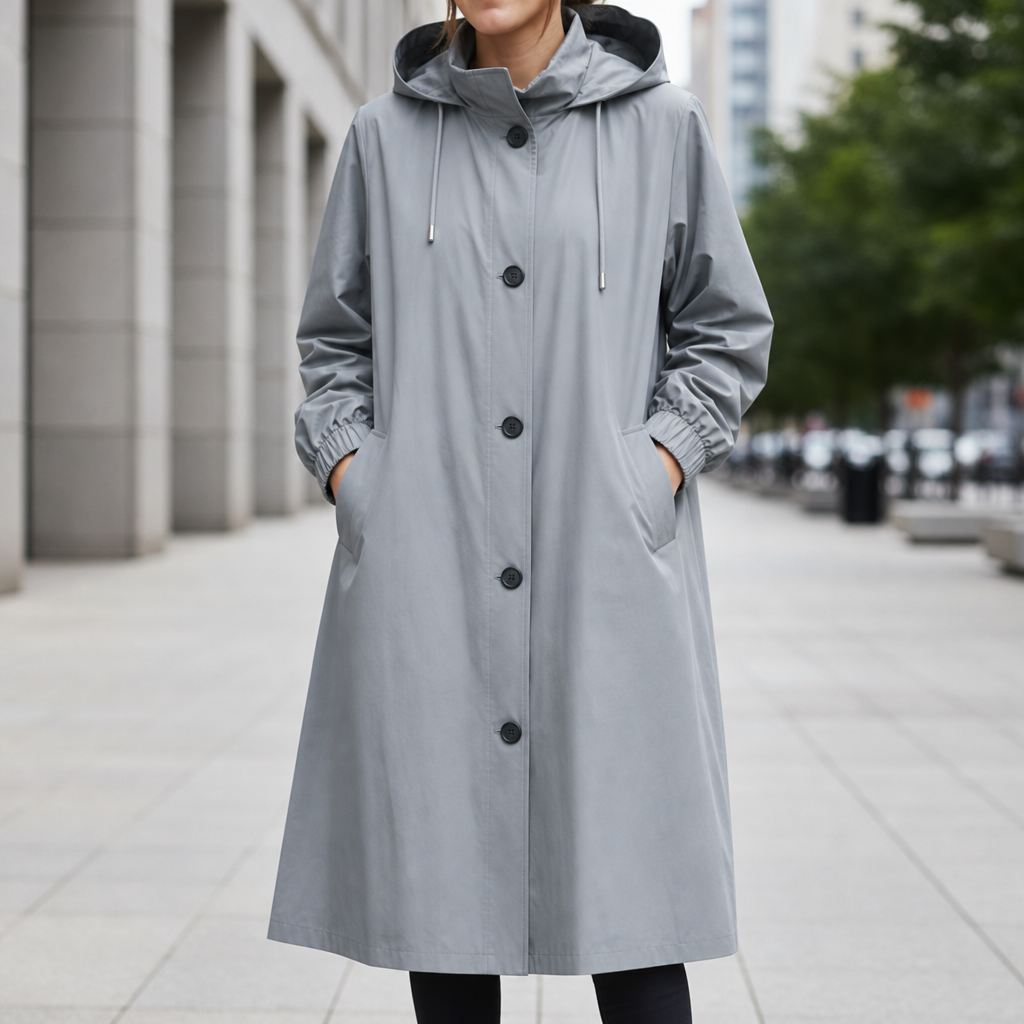 Frigiliana Hooded Longline Trench Coat in Coal