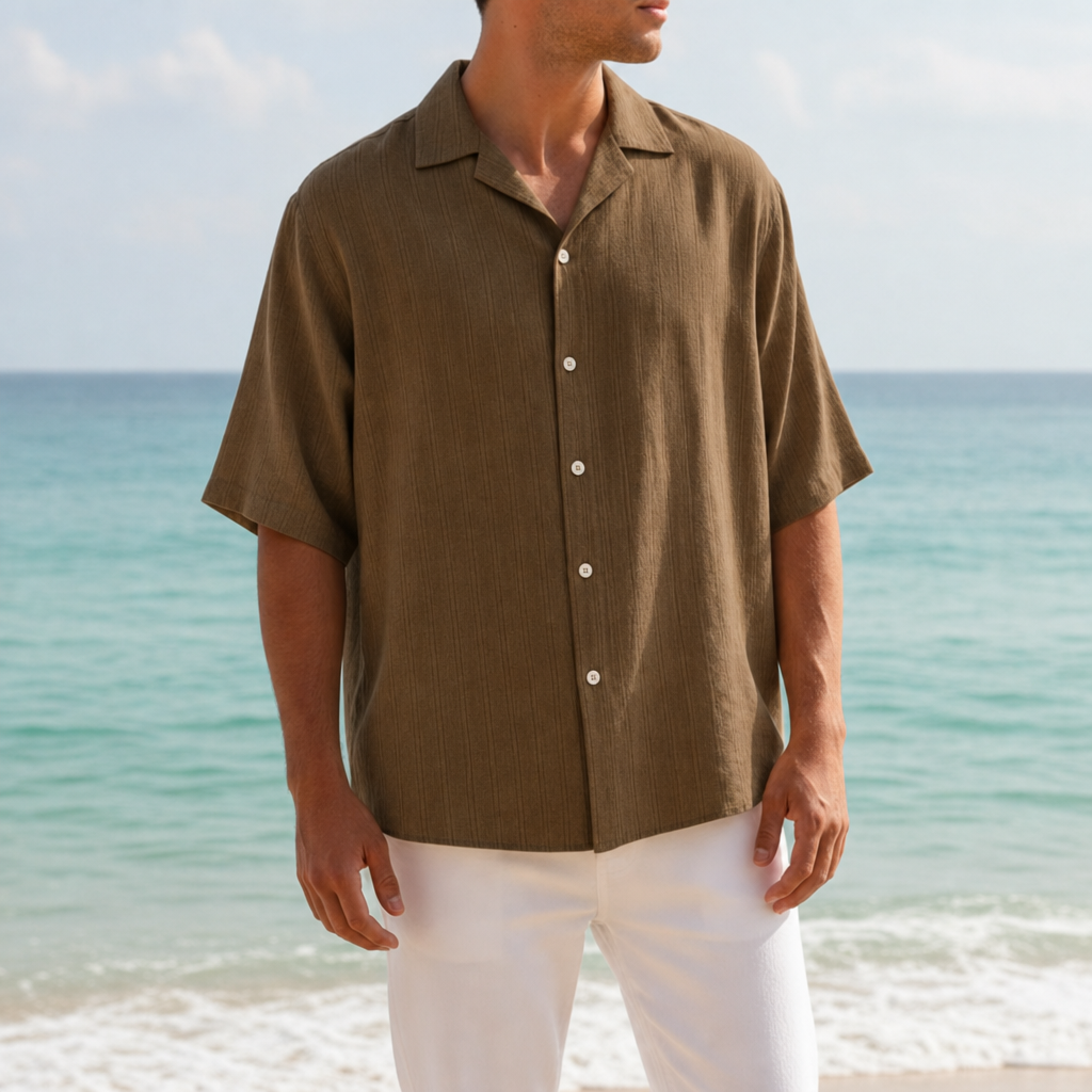 Ierapetra Textured Button-Up Shirt in Brown