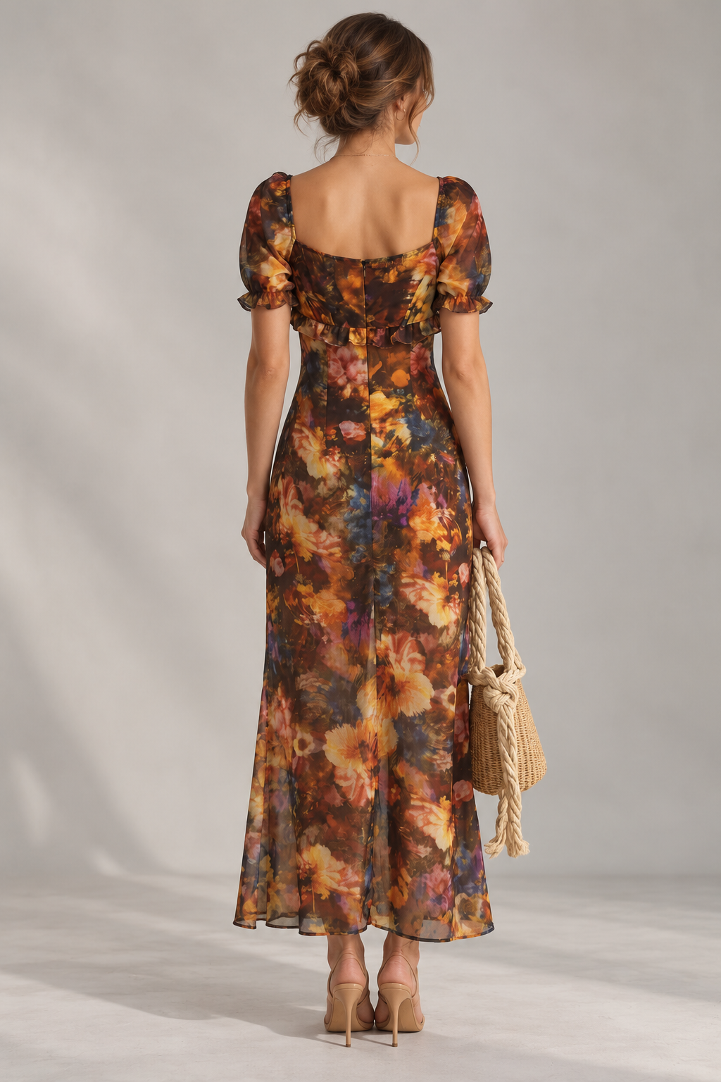 Sanlucar Floral Ruched Midi Dress