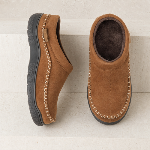 Aegina Fleece Lined Moccasin House Slippers in Brown