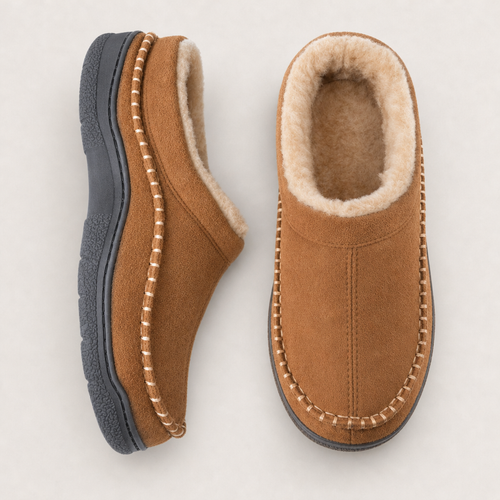 Aegina Fleece Lined Moccasin House Slippers in Light Brown