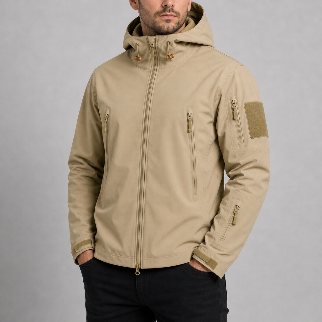 Ajaccio Hooded Tactical Softshell Jacket in Cream