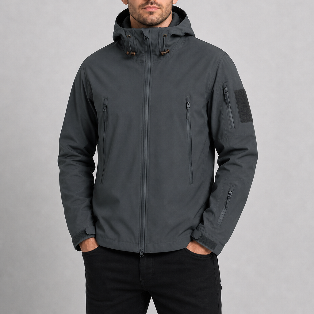 Ajaccio Hooded Tactical Softshell Jacket in Grey