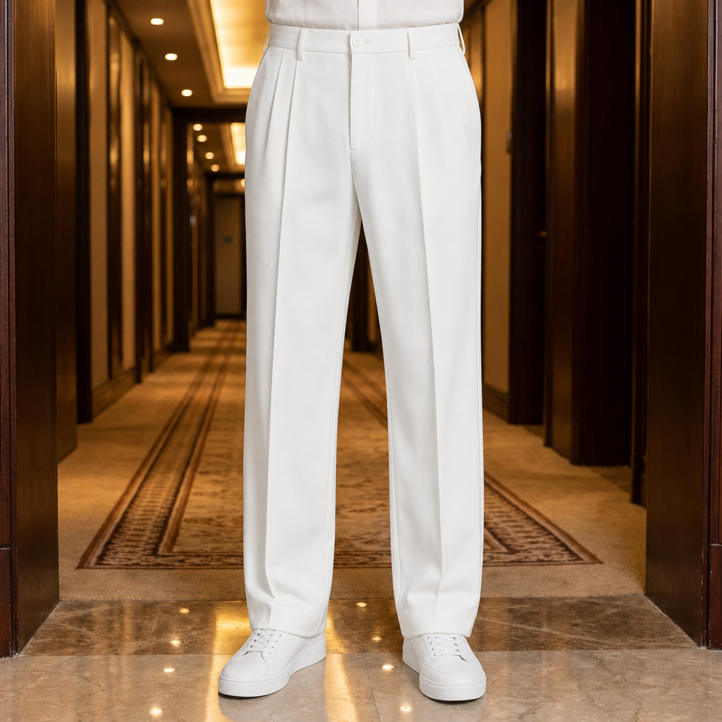 Alicante Pleated Straight Leg Trousers in White