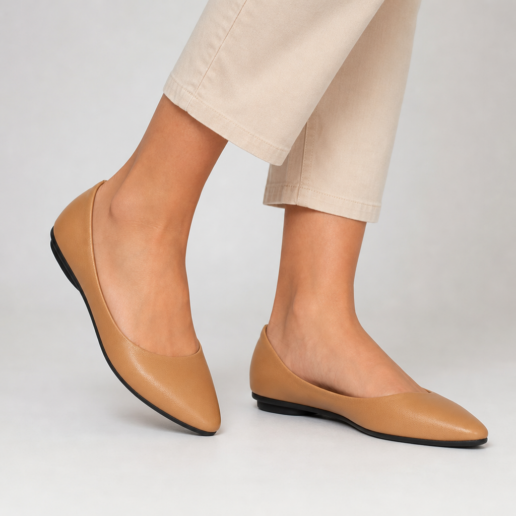 Almeria Orthopedic Leather Ballet Flats in Beige