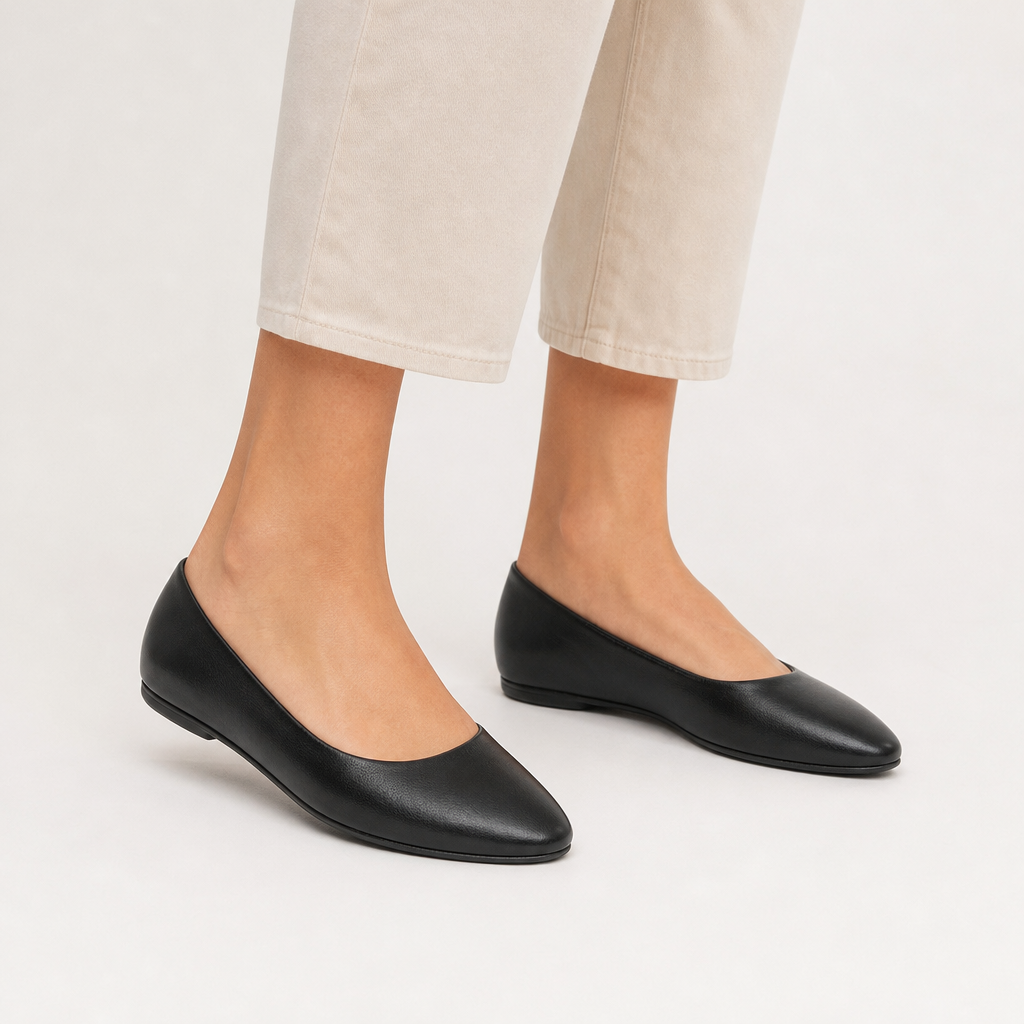 Almeria Orthopedic Leather Ballet Flats in Black