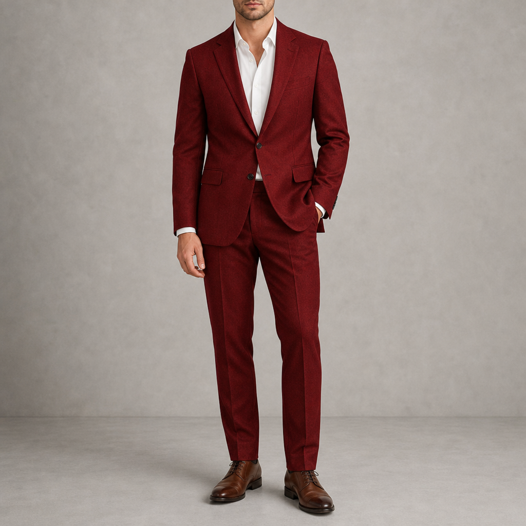 Amarante Classic Linen Suit Set in Red