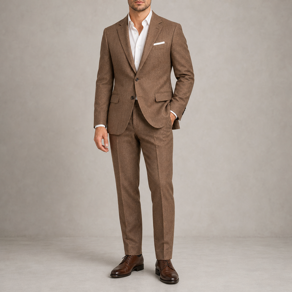 Amarante Classic Linen Suit Set in Brown