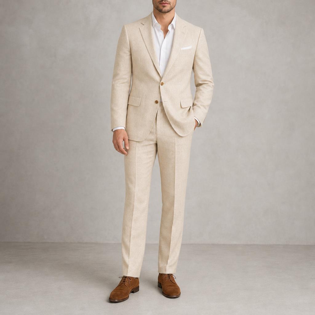 Amarante Classic Linen Suit Set in Beige