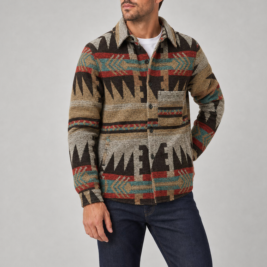 Assisi Aztec Wool Shirt Jacket in Dark Brown