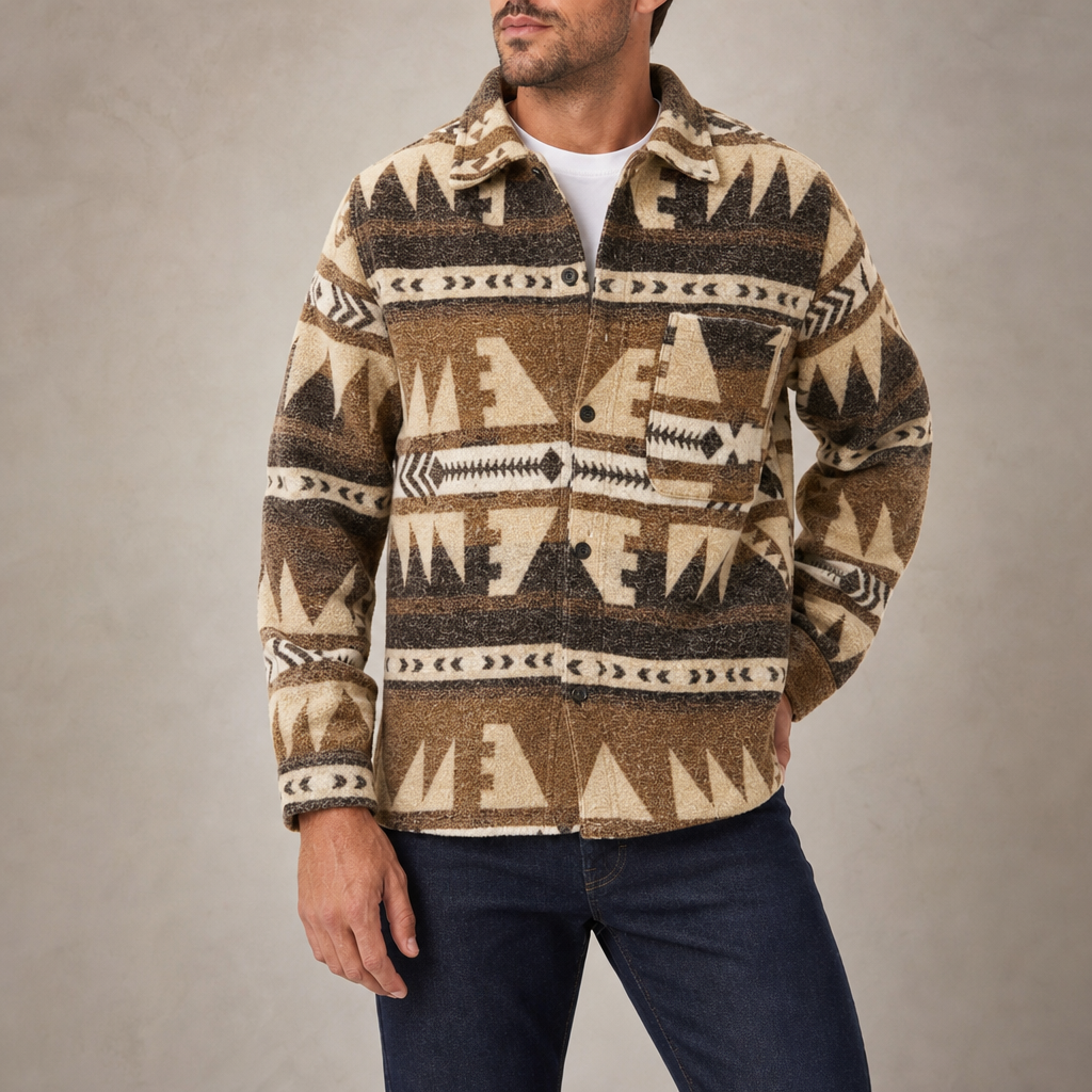 Assisi Aztec Wool Shirt Jacket in Light Brown