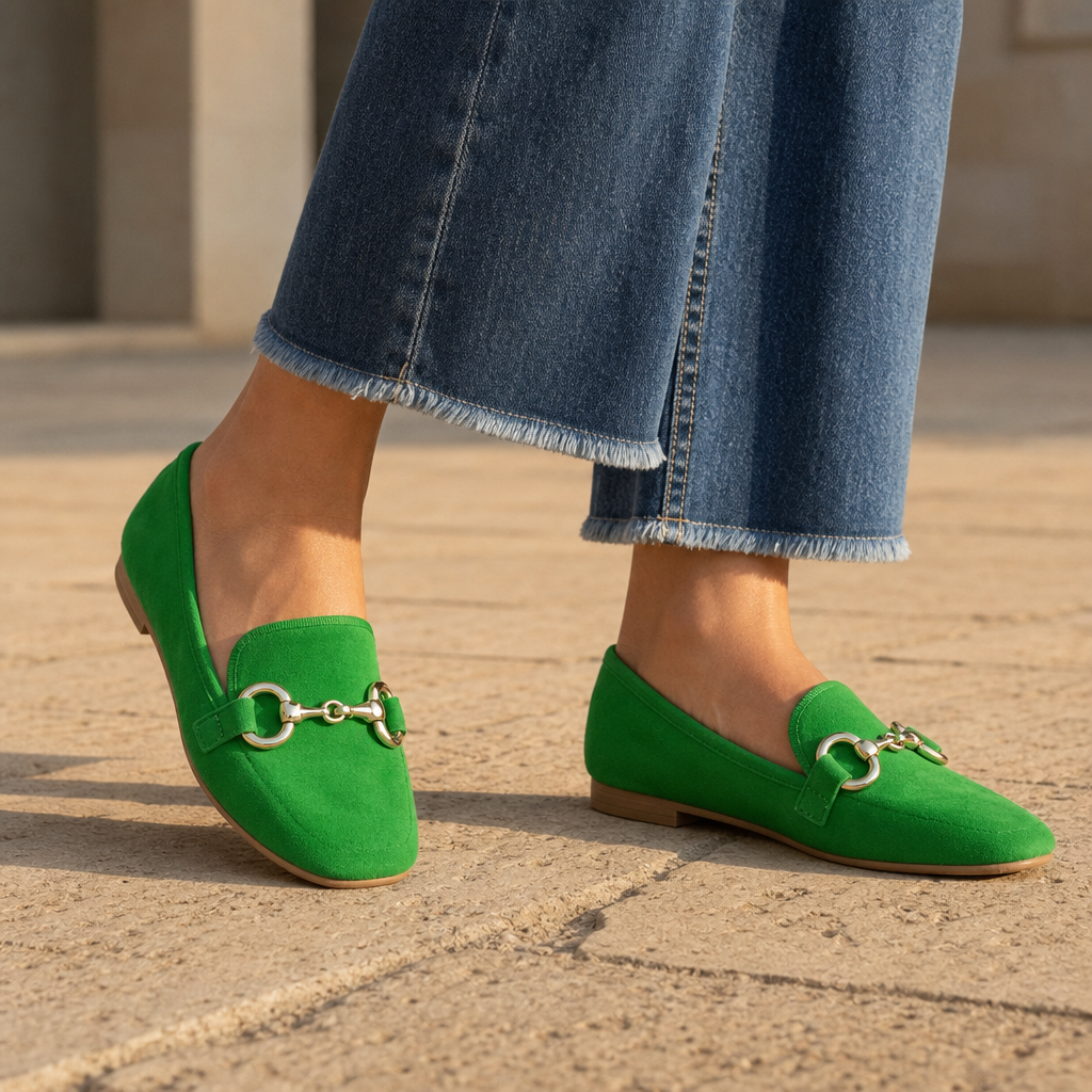Astypalaia Orthopedic Suede Horsebit Loafers in Green