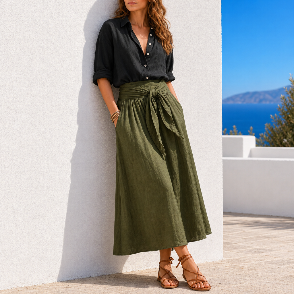 Bandol Linen Co-Ord Set in Black Green