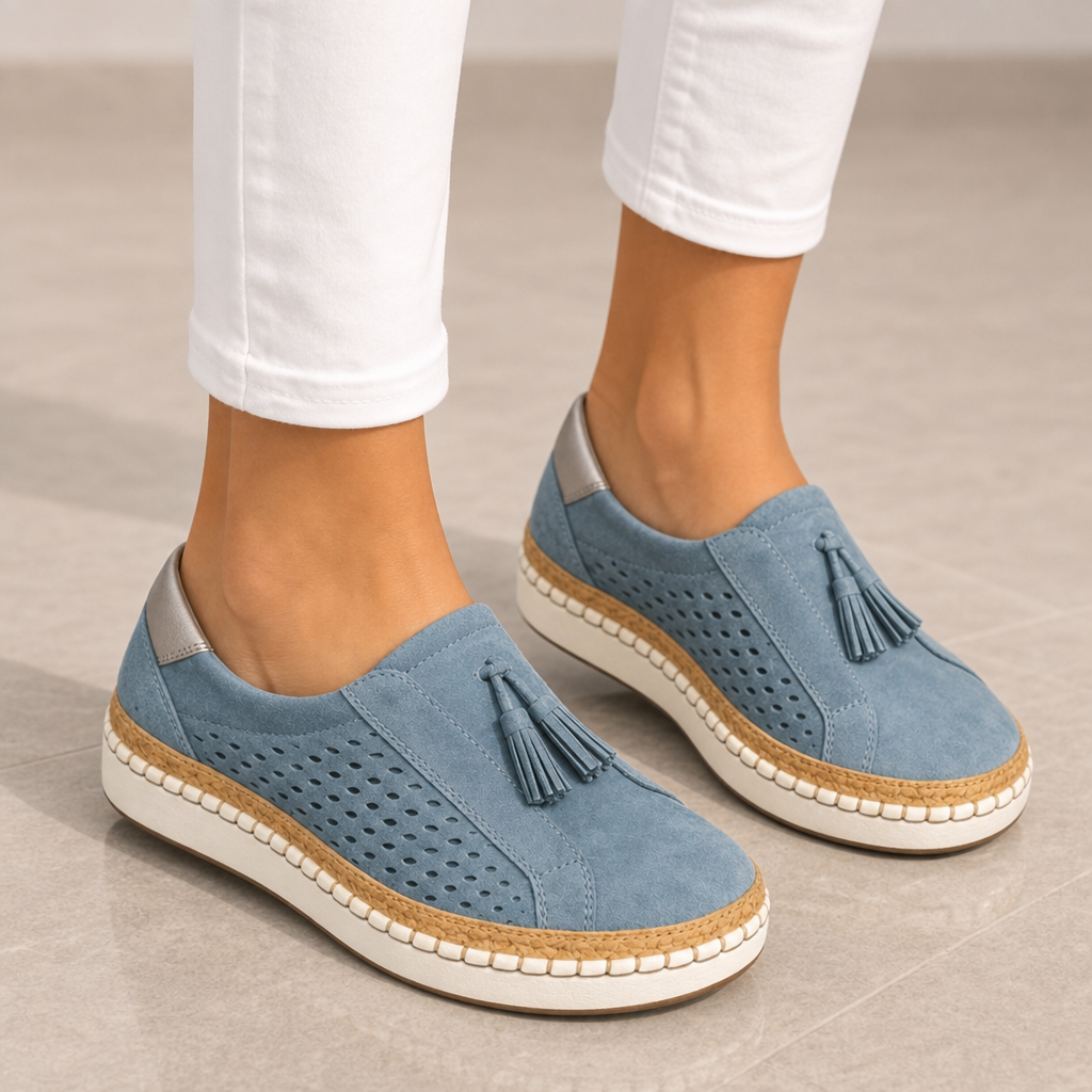 Beaulieu Orthopedic Tassel Mules in Blue