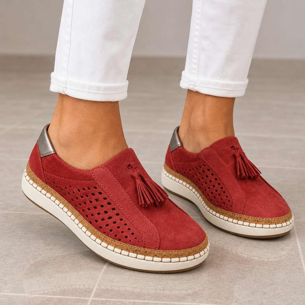 Beaulieu Orthopedic Tassel Mules in Red
