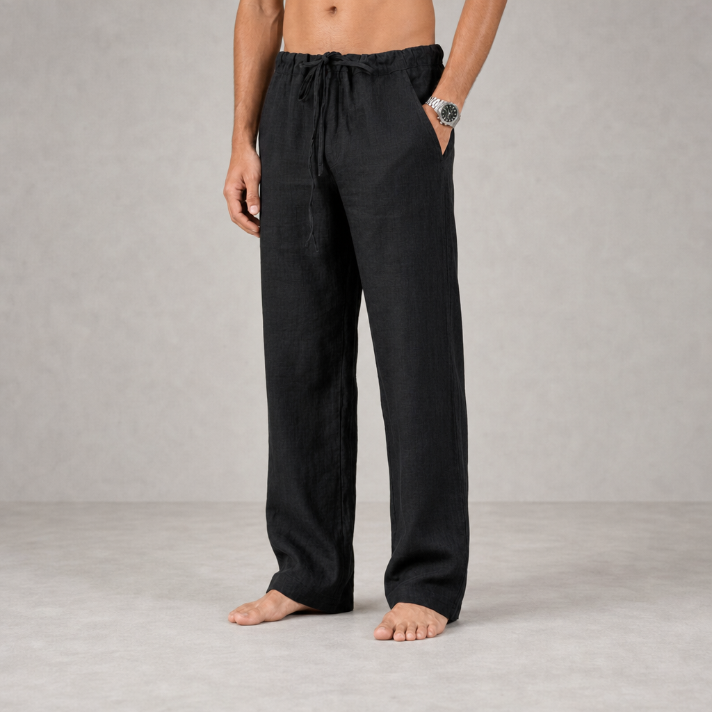 Bellagio Linen Drawstring Trousers in Black