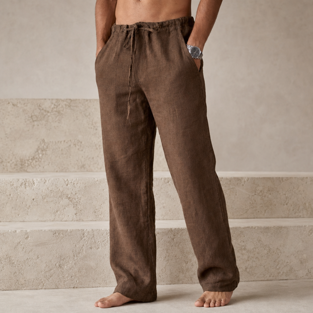 Bellagio Linen Drawstring Trousers in Brown