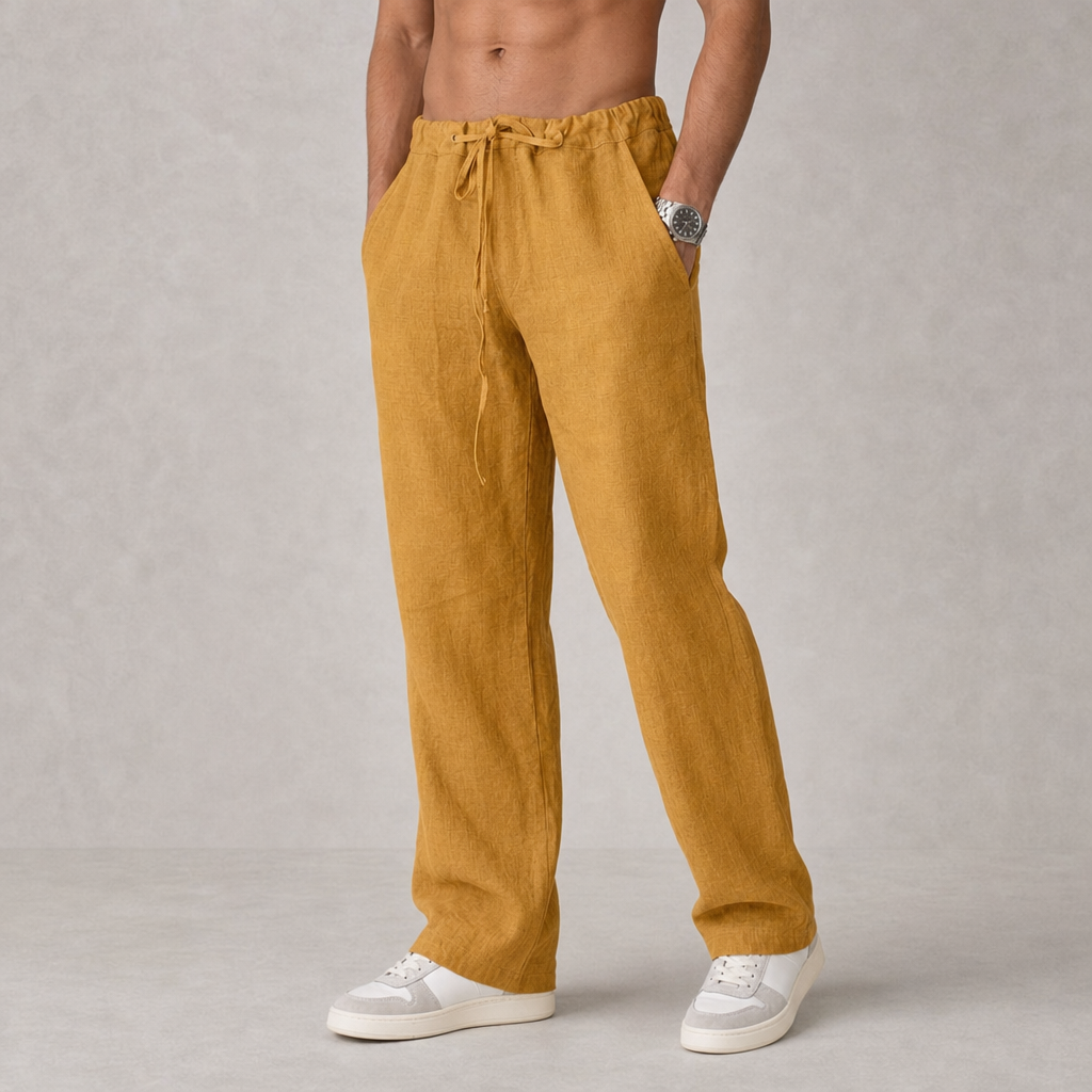Bellagio Linen Drawstring Trousers in Gold