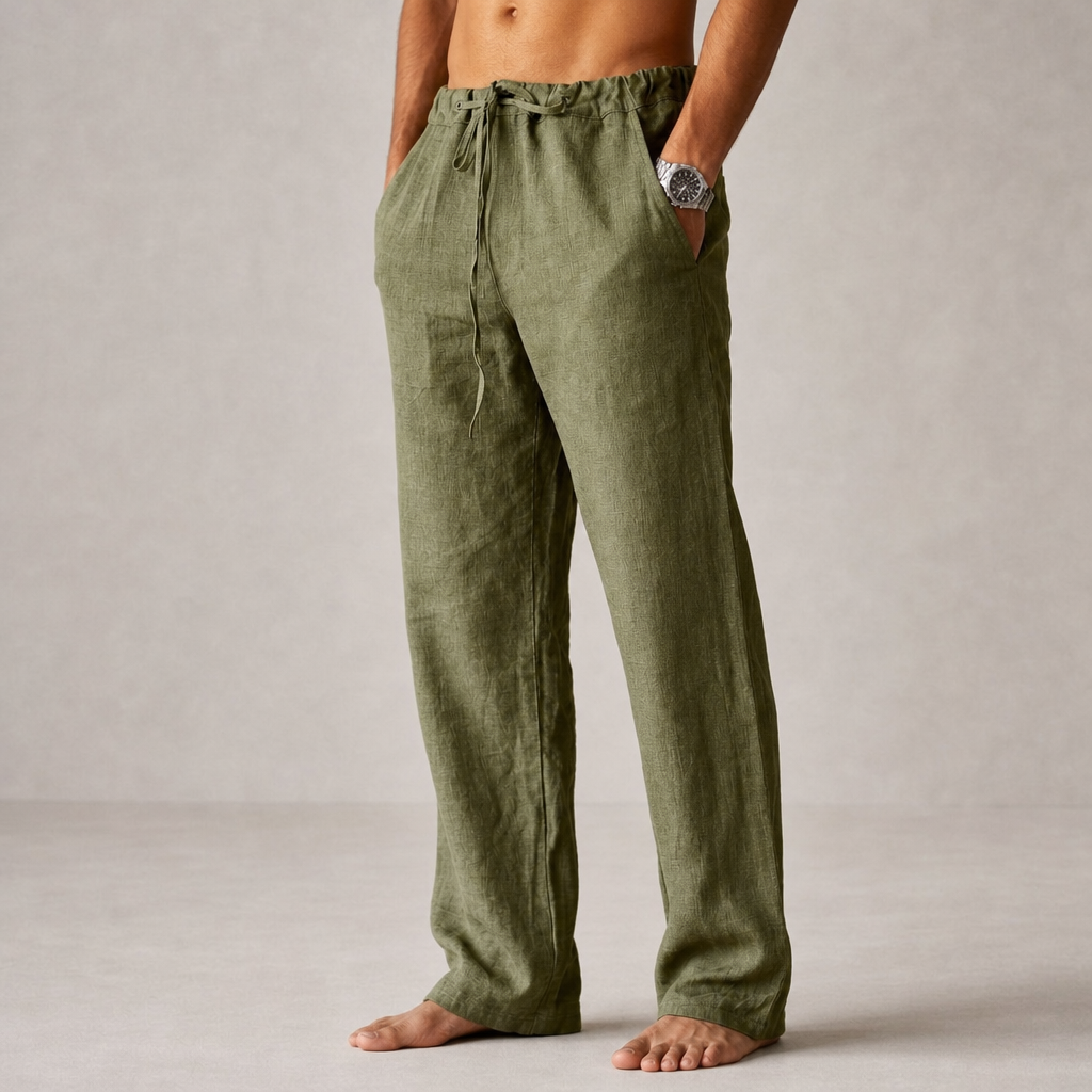 Bellagio Linen Drawstring Trousers in Green