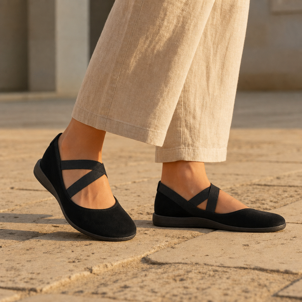 Bilbao Orthopedic Criss-Cross Strap Flats in Black