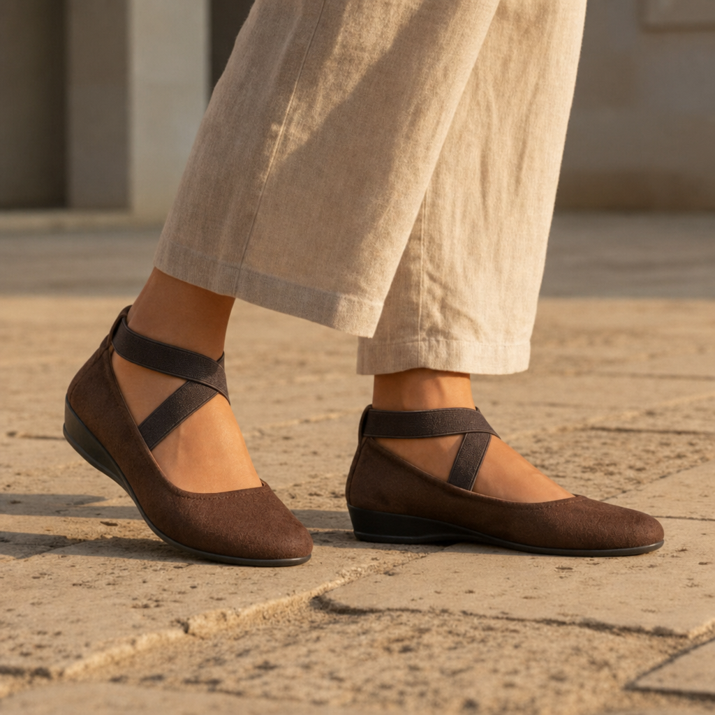 Bilbao Orthopedic Criss-Cross Strap Flats in Brown