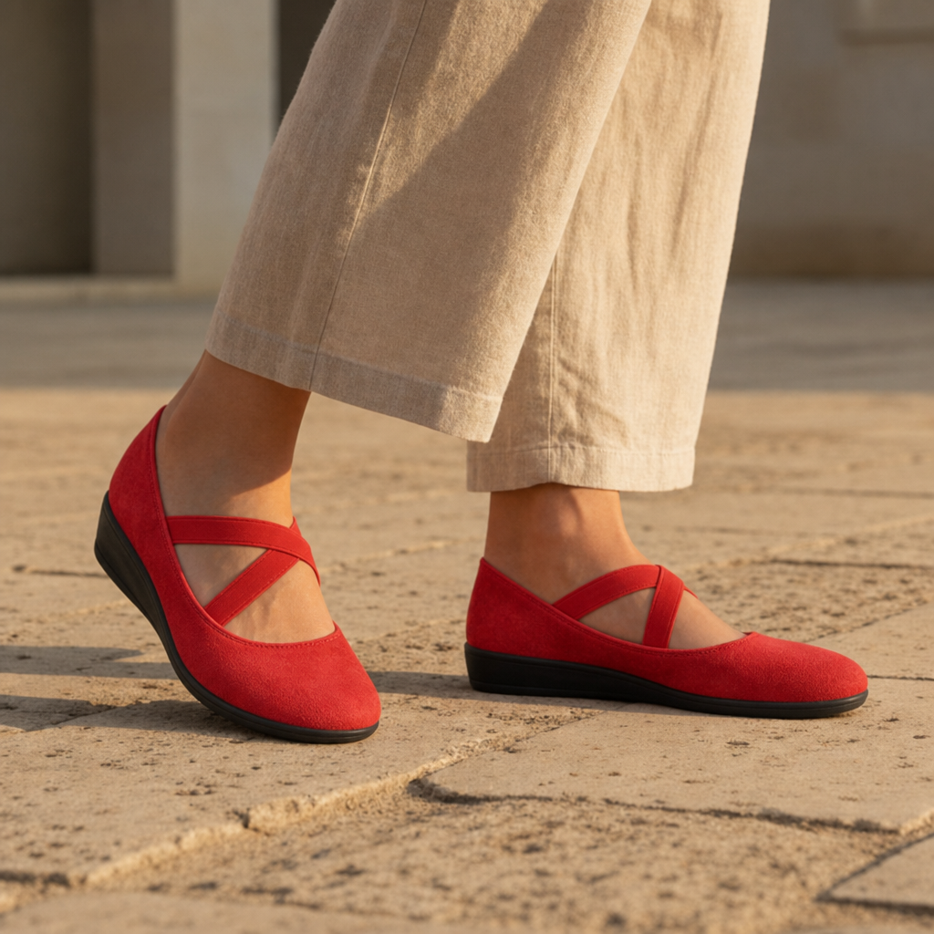 Bilbao Orthopedic Criss-Cross Strap Flats in Red