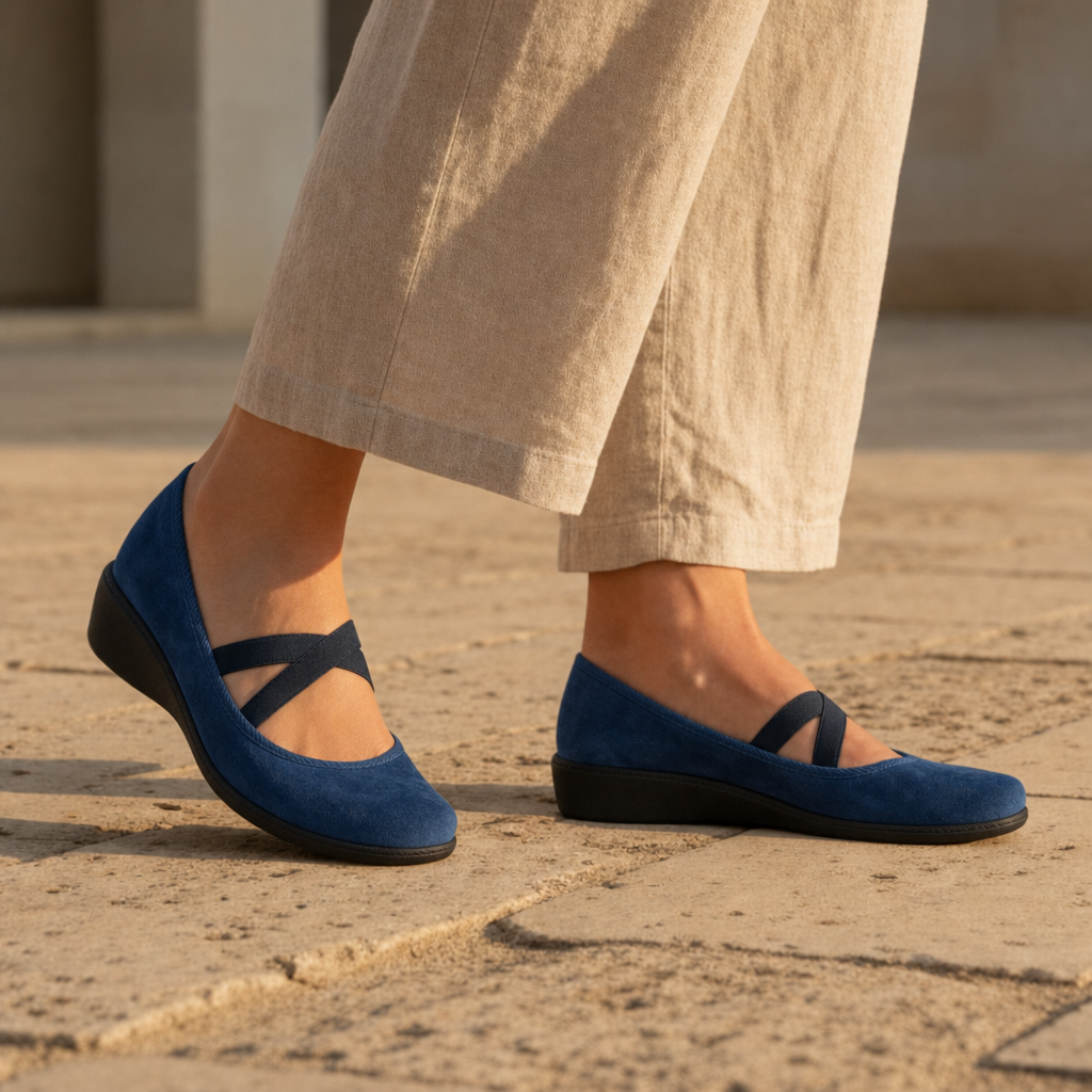 Bilbao Orthopedic Criss-Cross Strap Flats in Blue