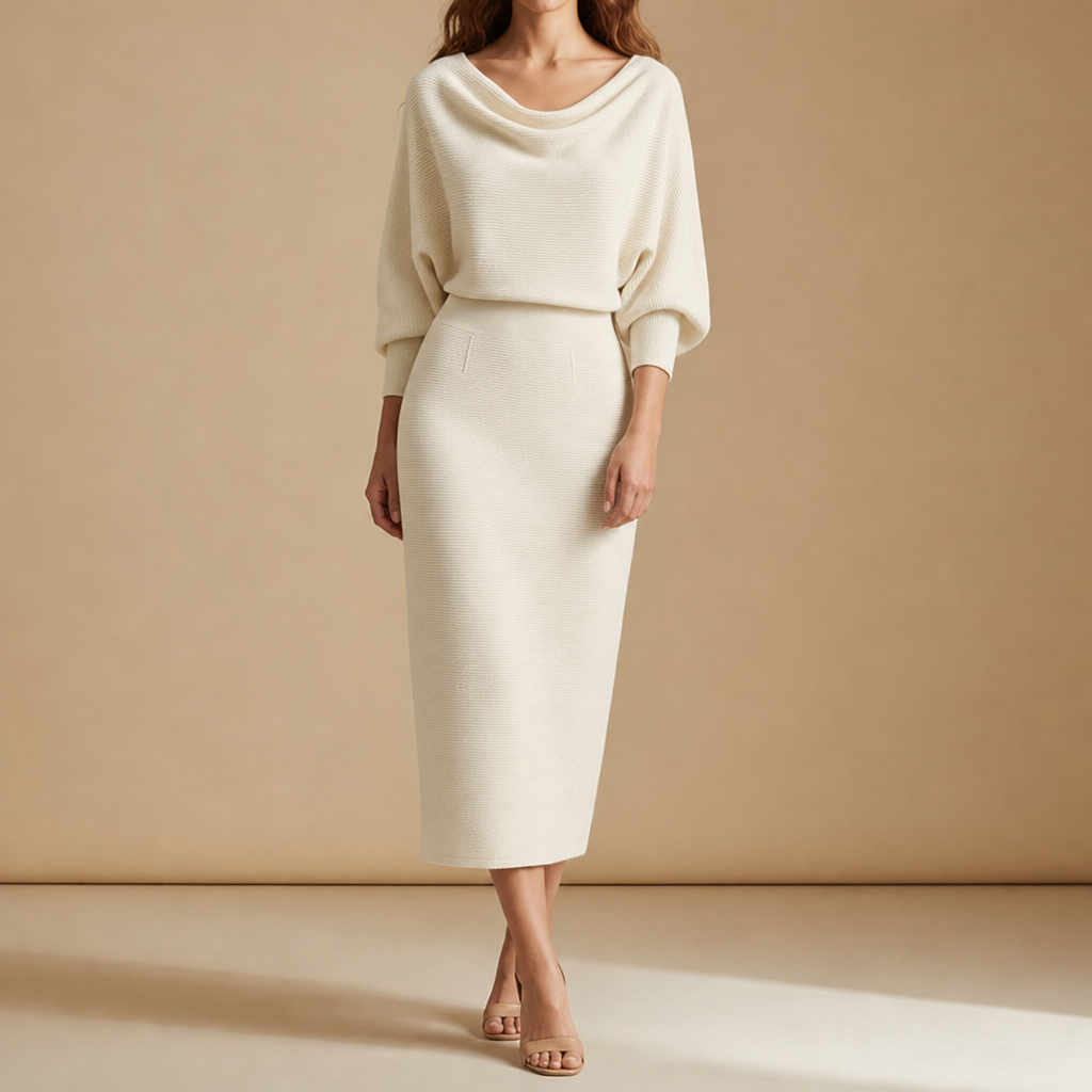 Biot Draped Knit Midi Dress in Beige
