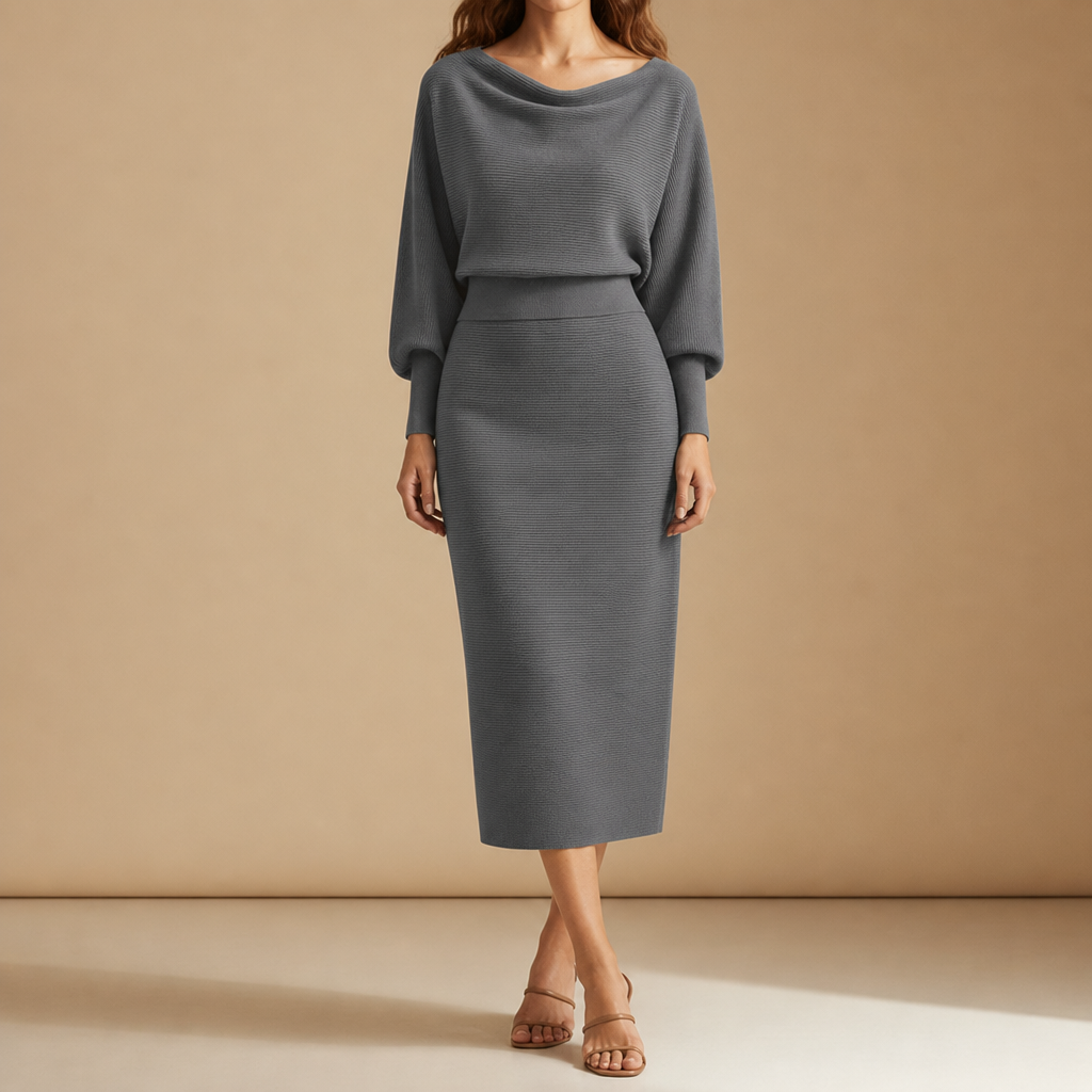 Biot Draped Knit Midi Dress in Gray
