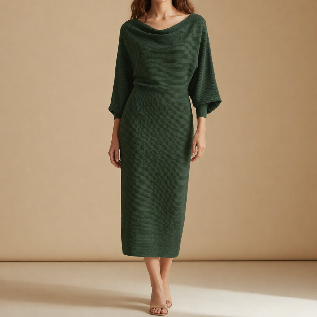 Biot Draped Knit Midi Dress in Green