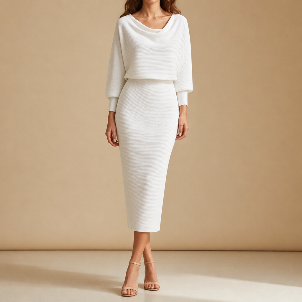Biot Draped Knit Midi Dress in White