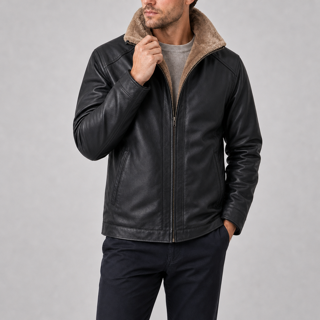 Caceres Shearling Lined Leather Jacket in Black