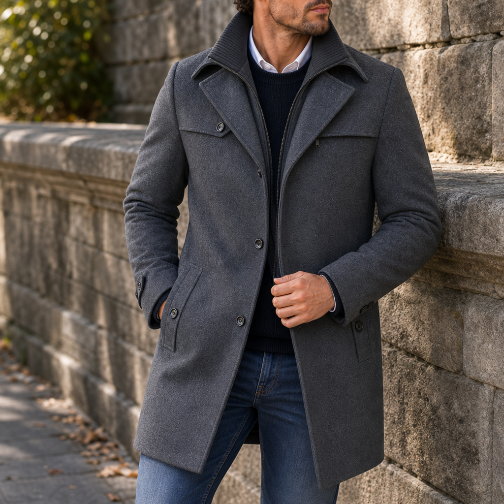 Cadaques Wool-Blend Notched Coat in Sterling Gray