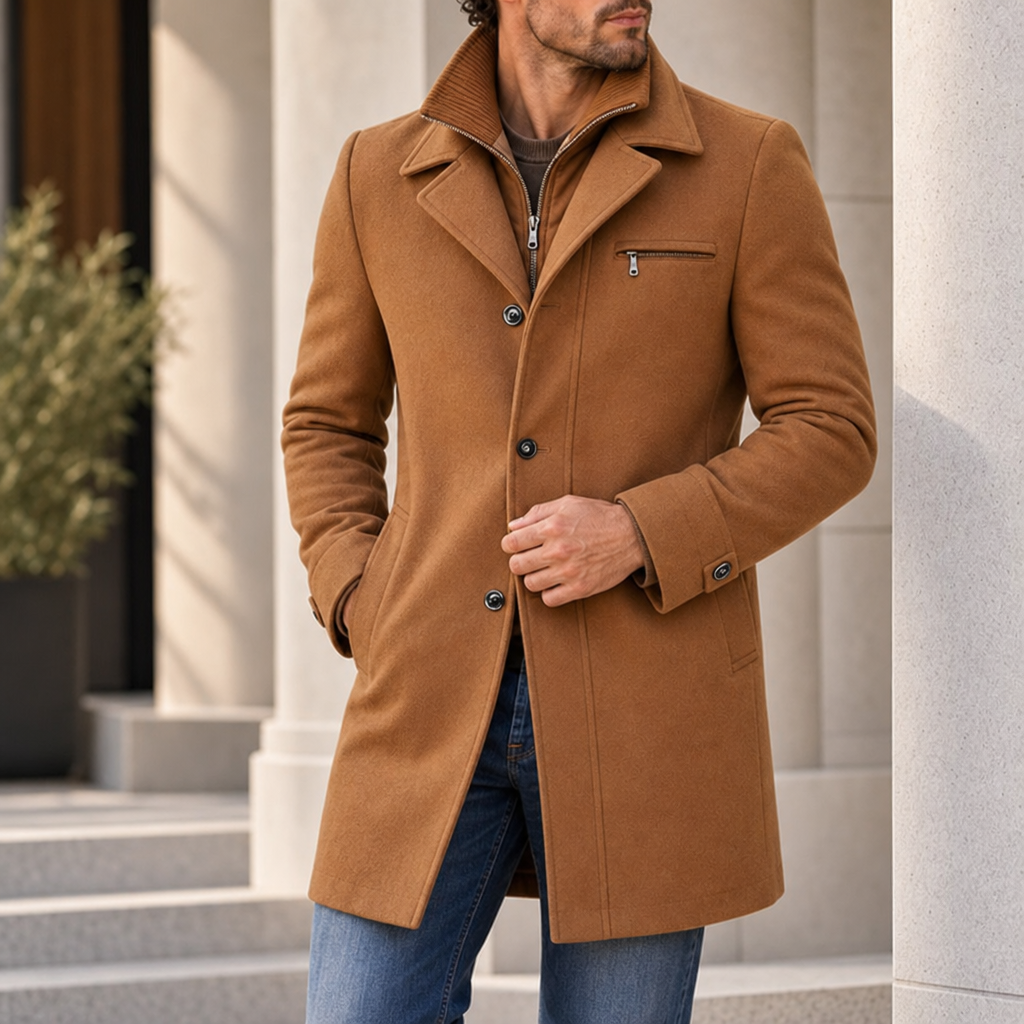 Cadaques Wool-Blend Notched Coat in Tanned Bronze