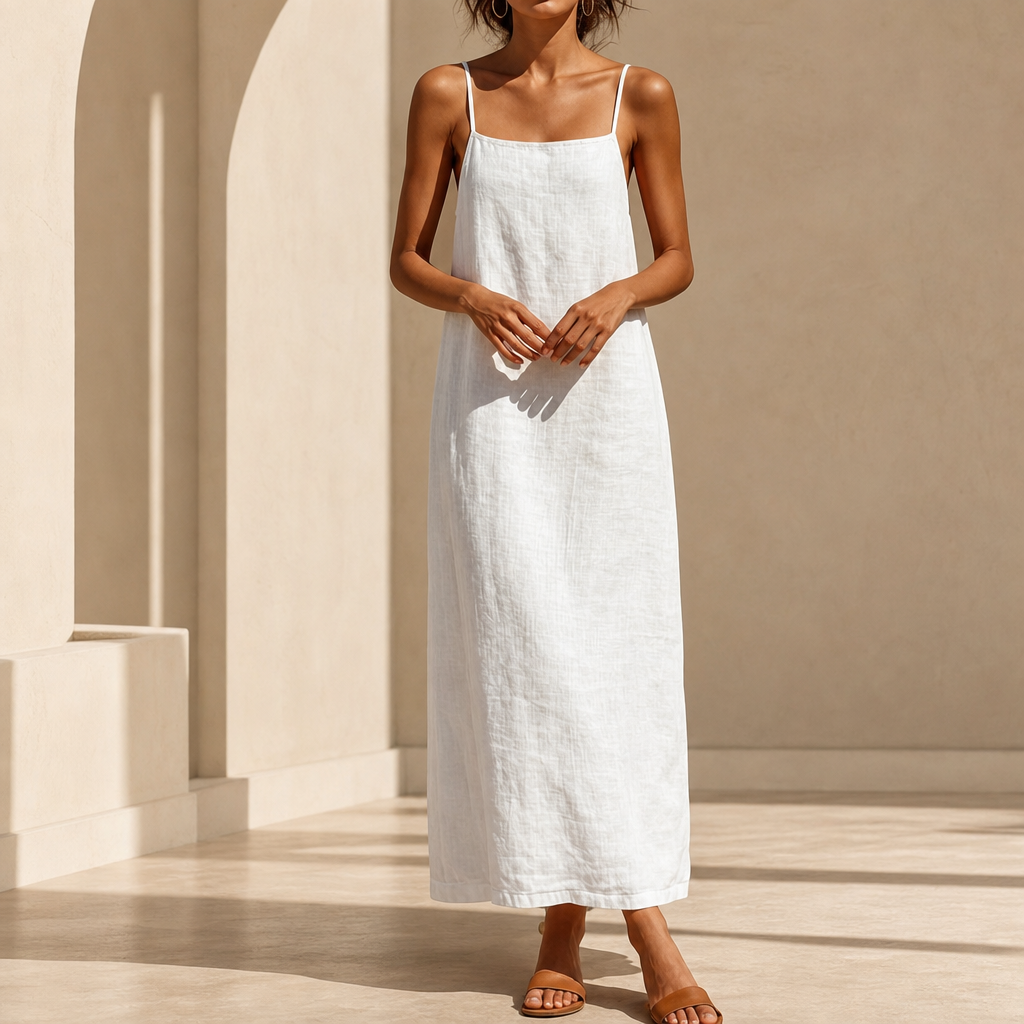 Calvi Linen Cotton Maxi Dress in White