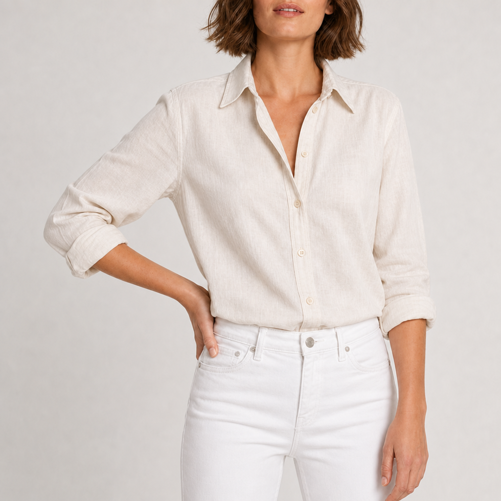 Cavtat Relaxed Linen Button-Up Shirt in White