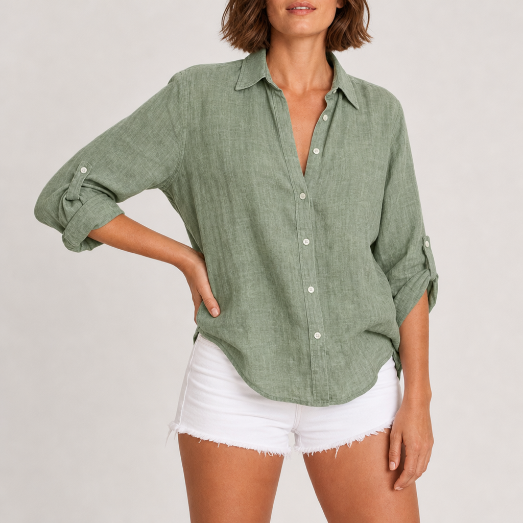 Cavtat Relaxed Linen Button-Up Shirt in Green