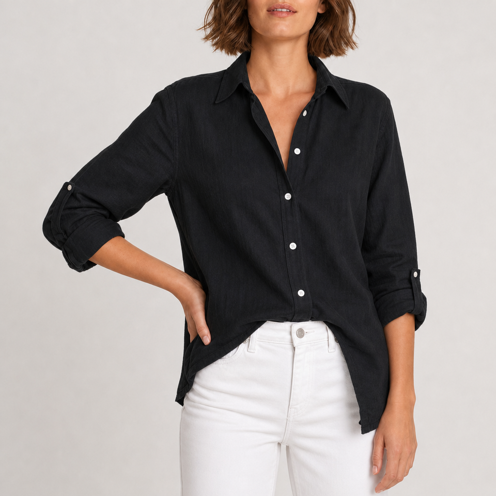 Cavtat Relaxed Linen Button-Up Shirt in Black