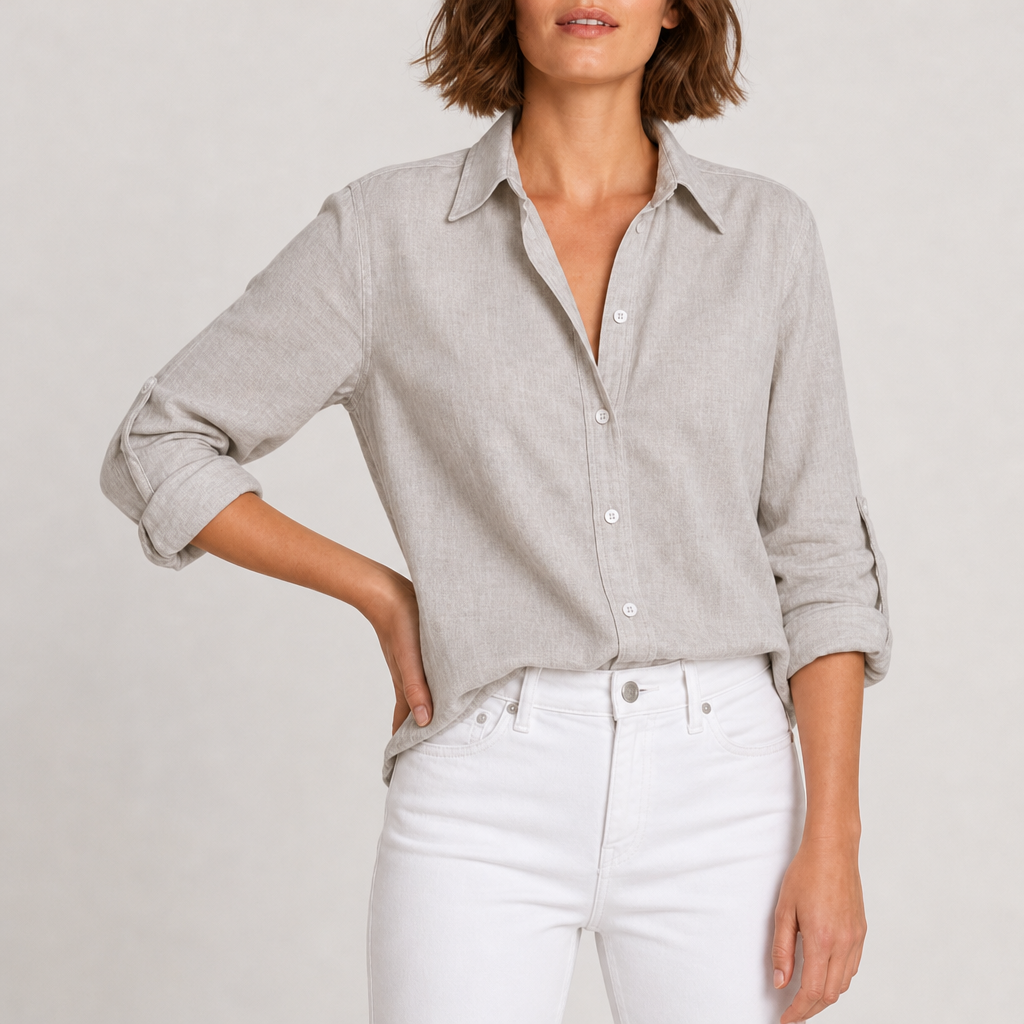 Cavtat Relaxed Linen Button-Up Shirt in Gray