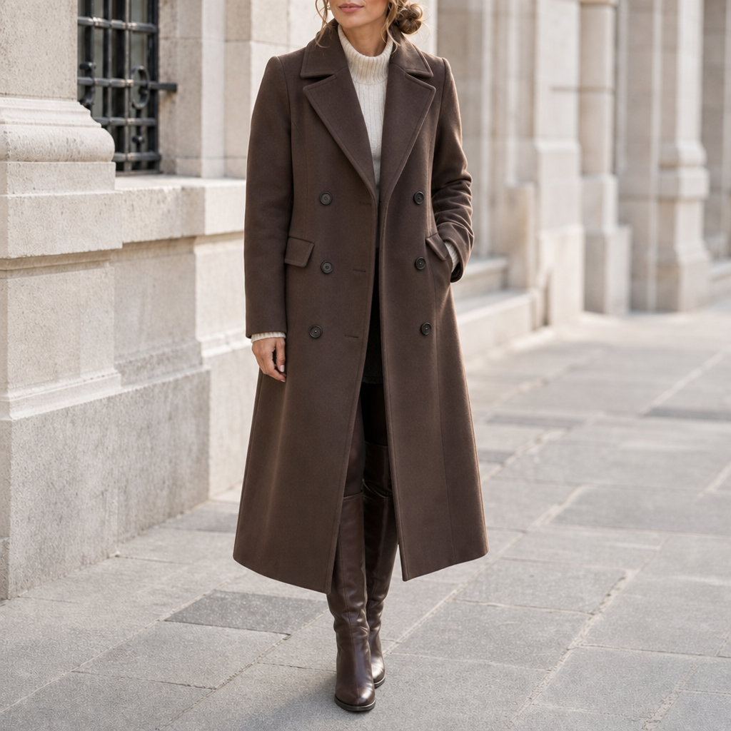 Chania Classic Long Trench Coat in Dark Brown
