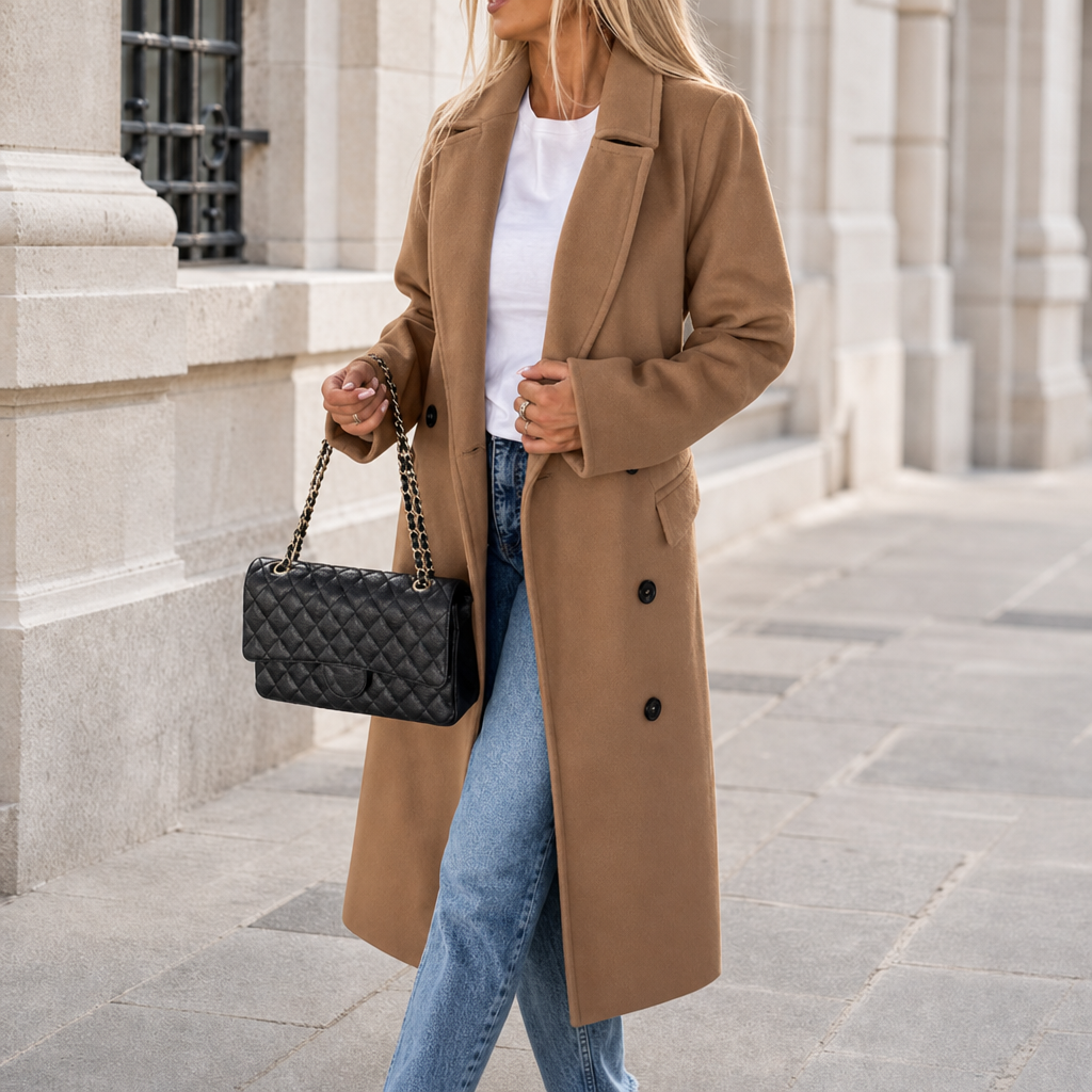 Chania Classic Long Trench Coat in Light Brown