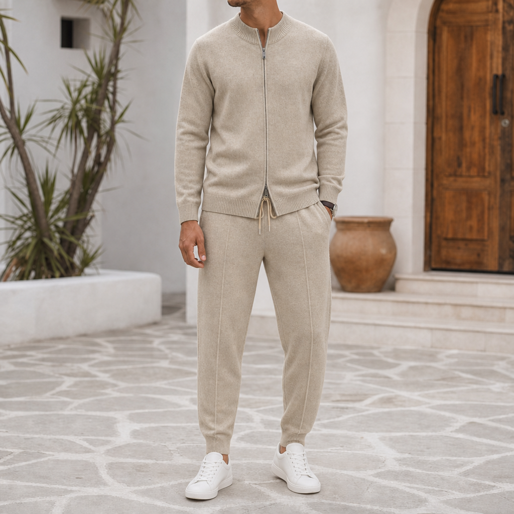 Chania Merino Wool Tracksuit Set in Beige